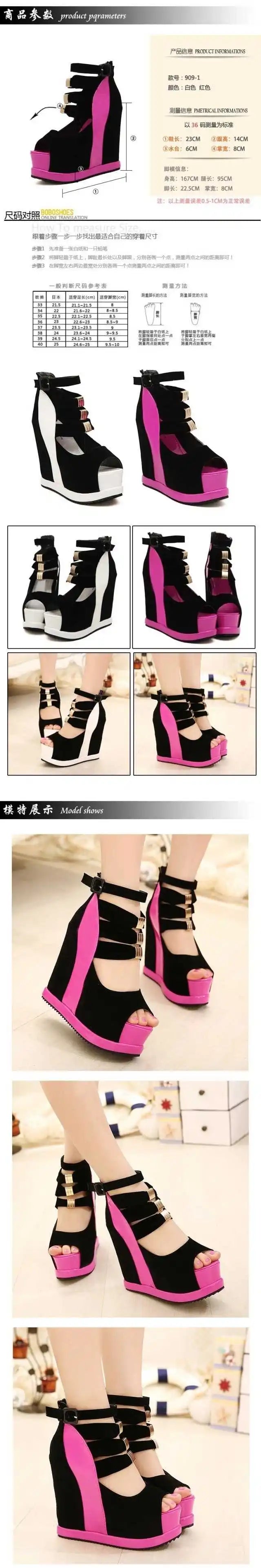 2020Woman Shoes Summer Genuine Women Platform Thick Soles Sandals Wedges High Heel 14cm Peep Toe Mixed Colors Sexy Shoes