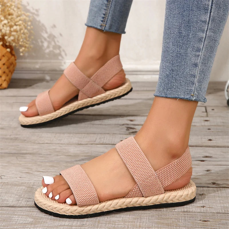 2024 New Women's fashion trend anti-slip wear-resistant multi-color matching elastic flat sandals