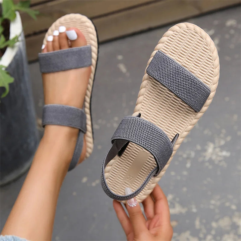 2024 New Women's fashion trend anti-slip wear-resistant multi-color matching elastic flat sandals