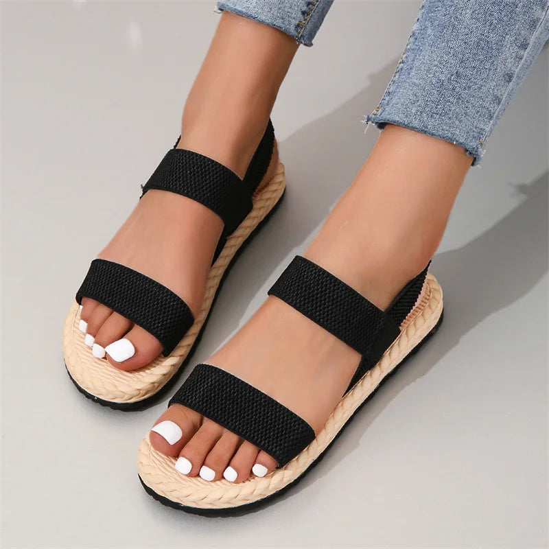 2024 New Women's fashion trend anti-slip wear-resistant multi-color matching elastic flat sandals